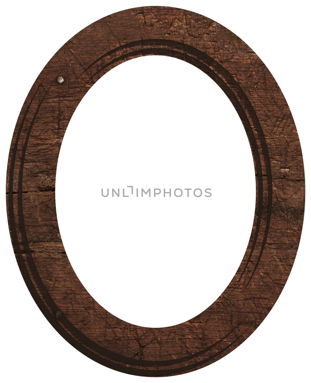 Empty oval wooden frame for paintings and photos on isolated background.	 by ndanko
