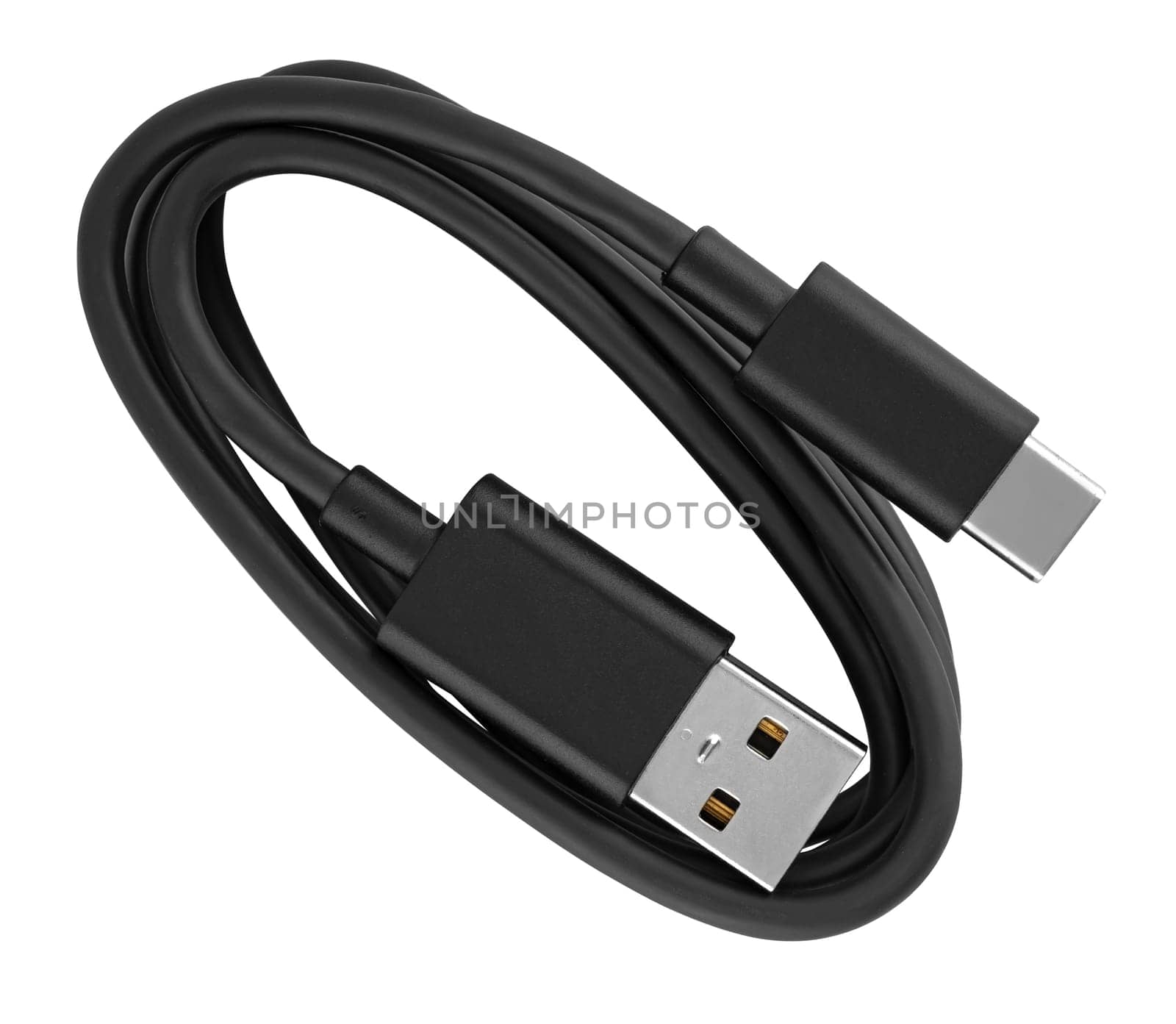 Cable and Type-C and USB connector on white background
