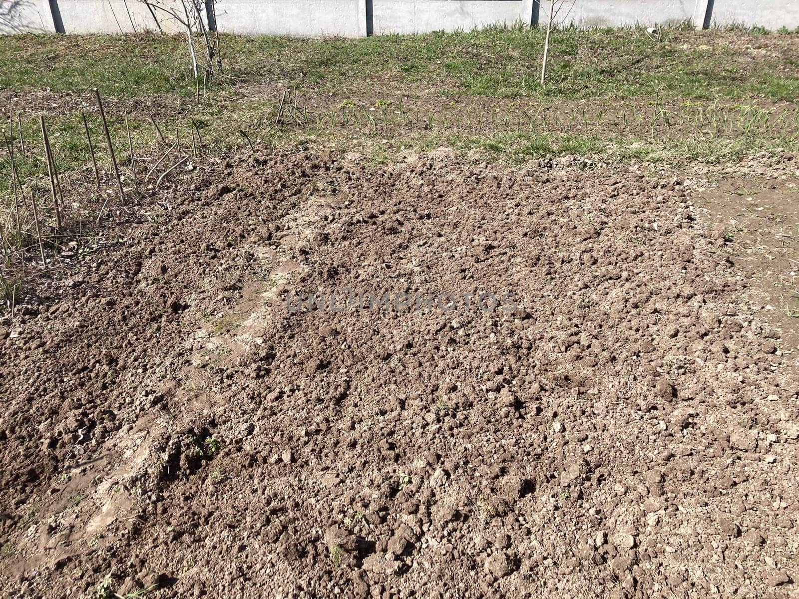 Soil processed by a the plow in spring