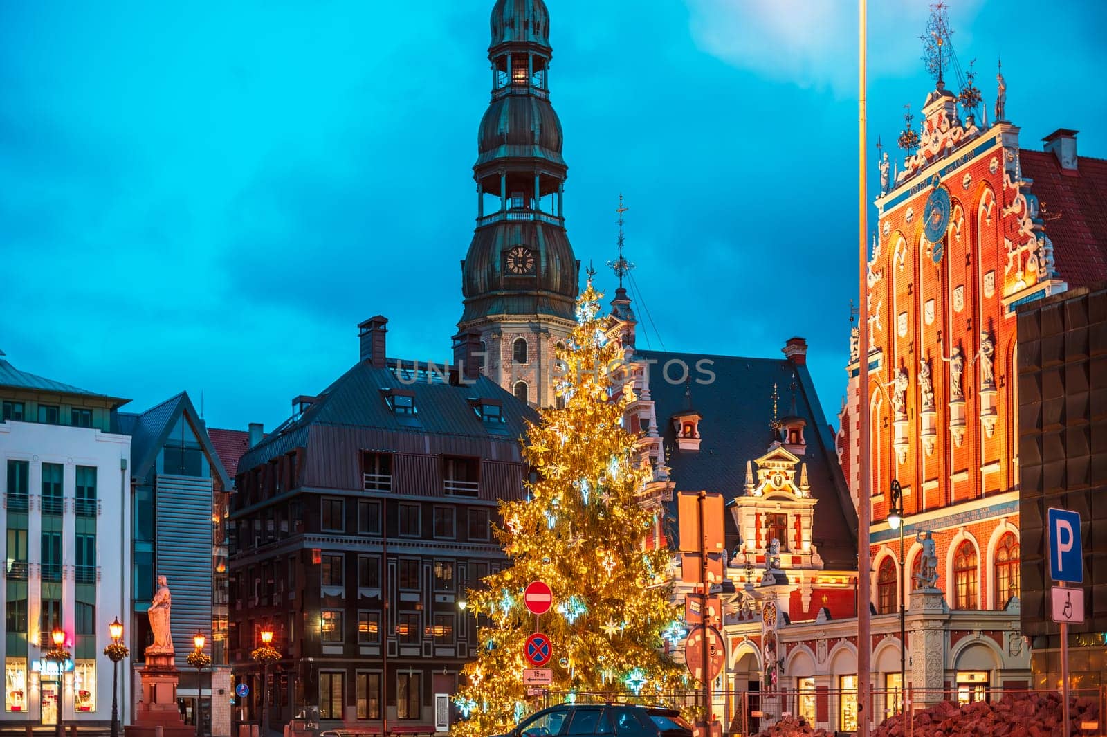 Riga, Latvia. Town Hall Square, Winter New Year Christmas Holiday Season 2