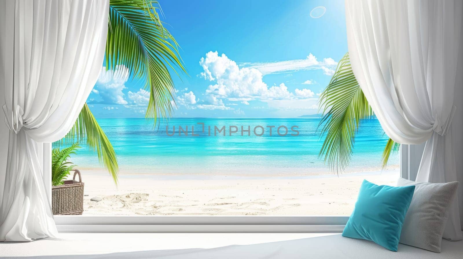Summer sand and tropical sea background.