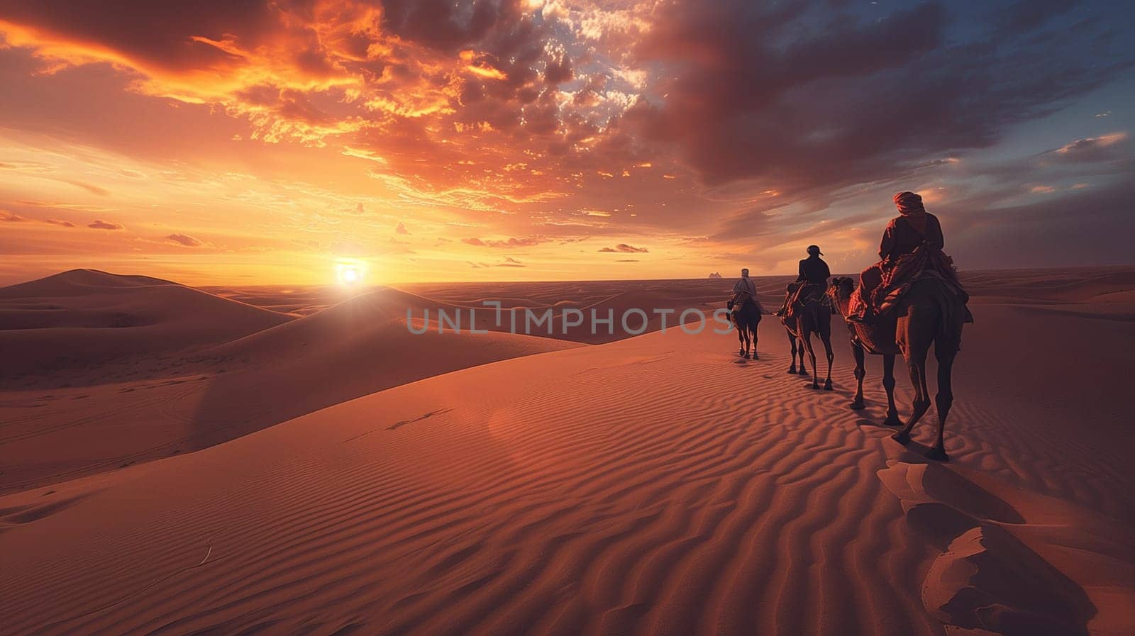 Sand dunes and camels. High quality photo
