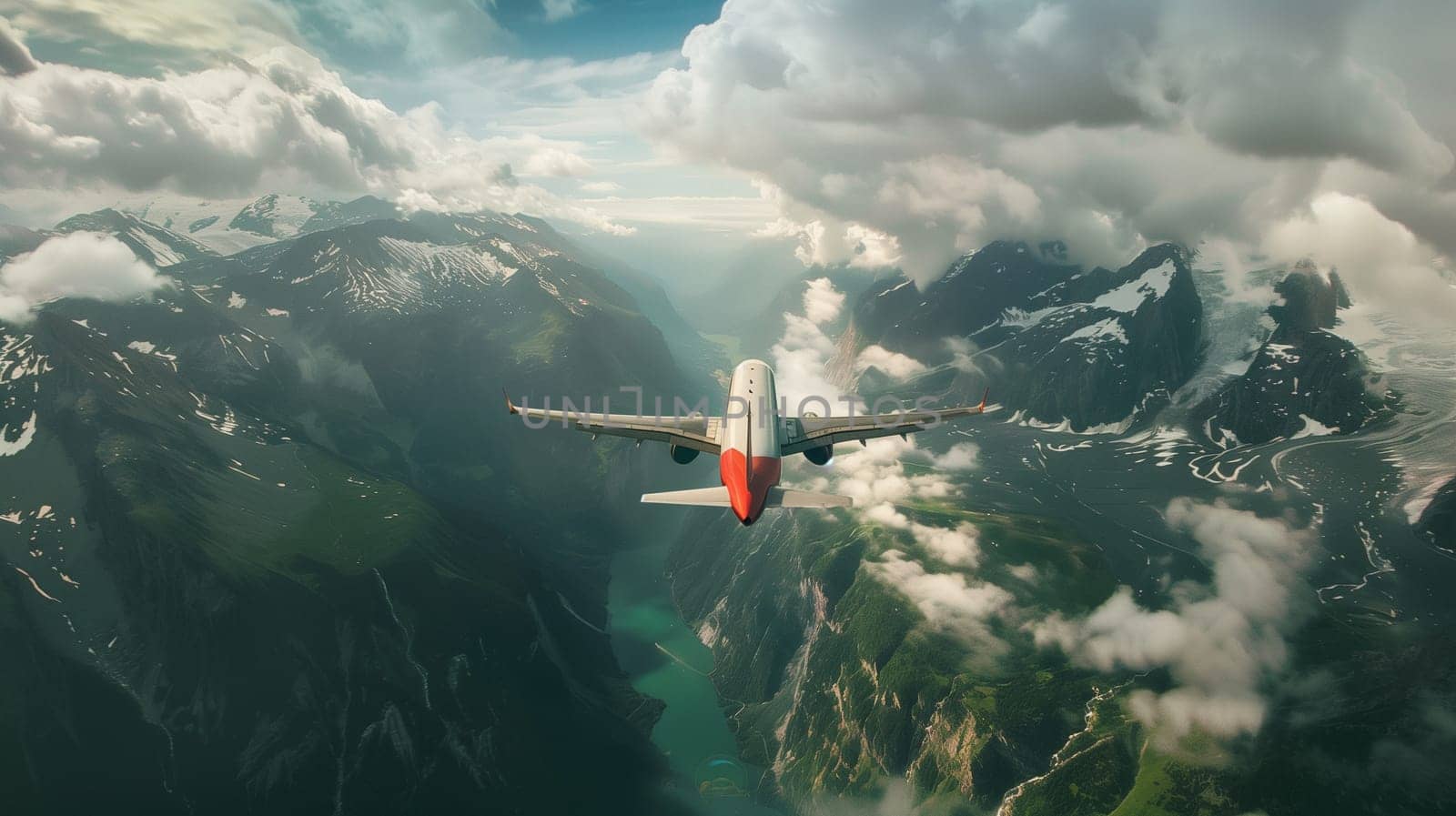 A plane flying over the mountains. travel and travel. High quality photo