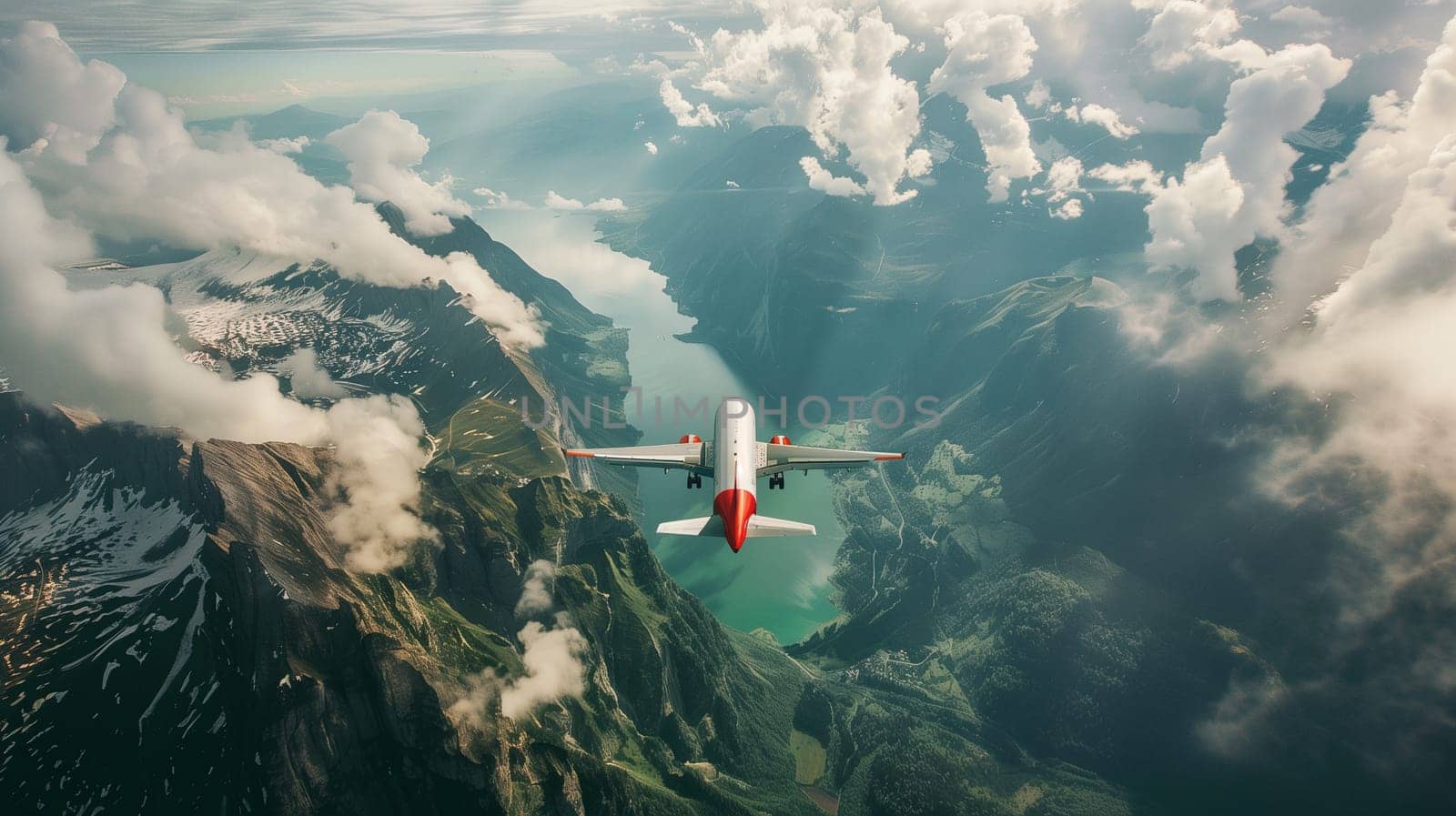 A plane flying over the mountains. travel and travel. High quality photo