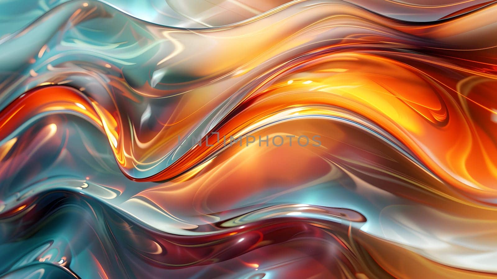 Closeup of liquid orange and electric blue wave pattern in macro photography by Nadtochiy