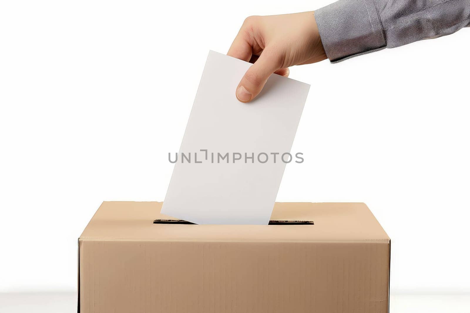 hand putting vote paper into ballot box, generative ai.