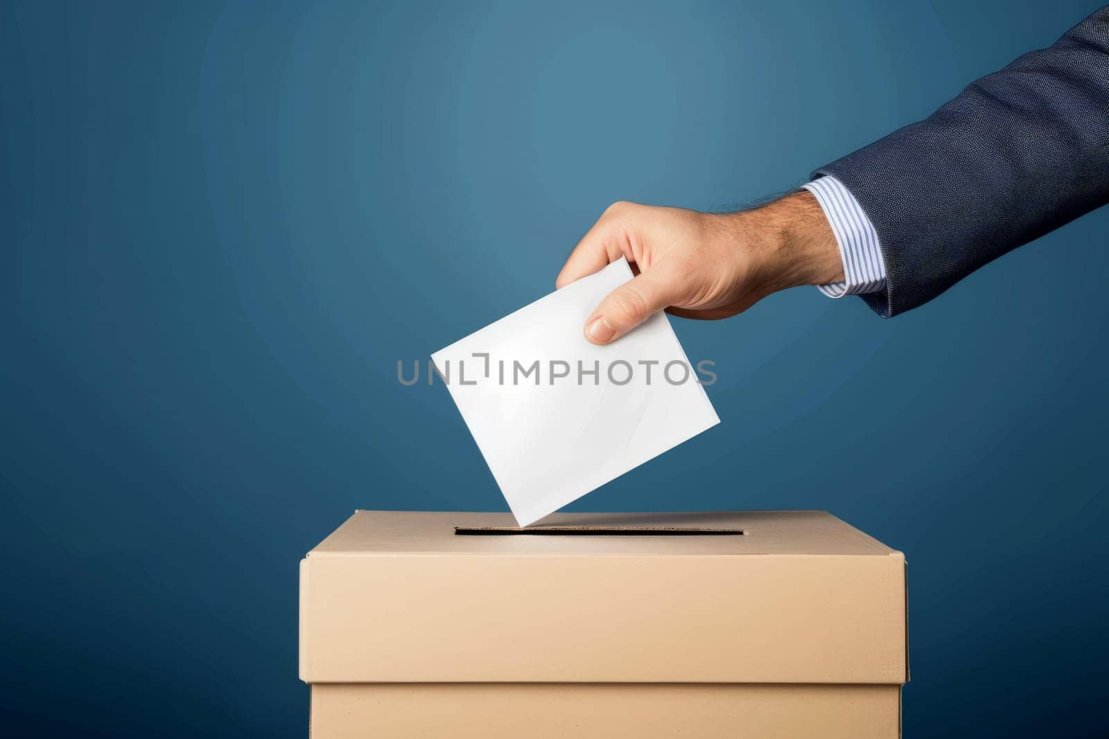 hand putting vote paper into ballot box, generative ai.