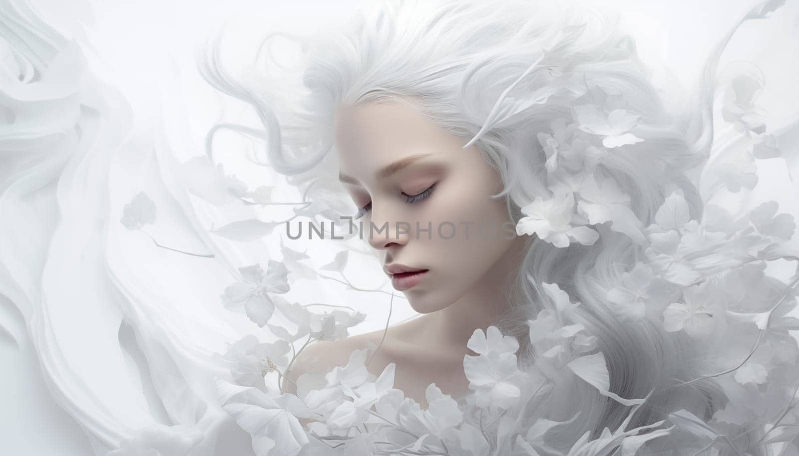 Woman portrait on an abstract white background. High quality photo