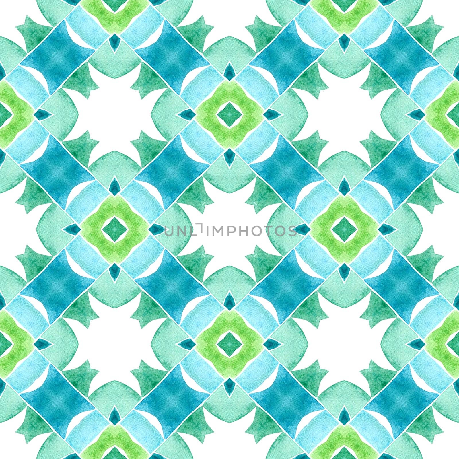 Textile ready alluring print, swimwear fabric, wallpaper, wrapping. Green valuable boho chic summer design. Green geometric chevron watercolor border. Chevron watercolor pattern.