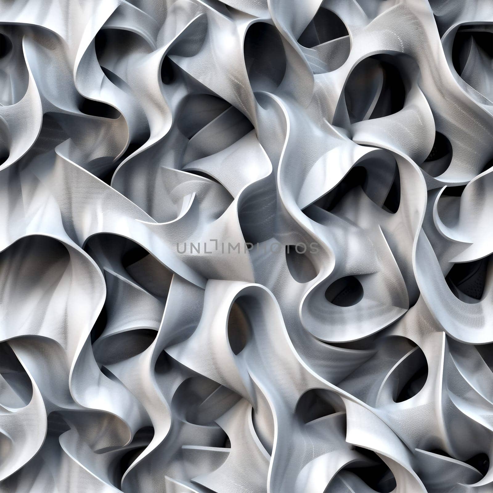 A detailed view of a metal sculpture with intricate patterns and textures. The sculpture is abstract in design, showcasing a seamless pattern in authentic composition. Perfect edge matching