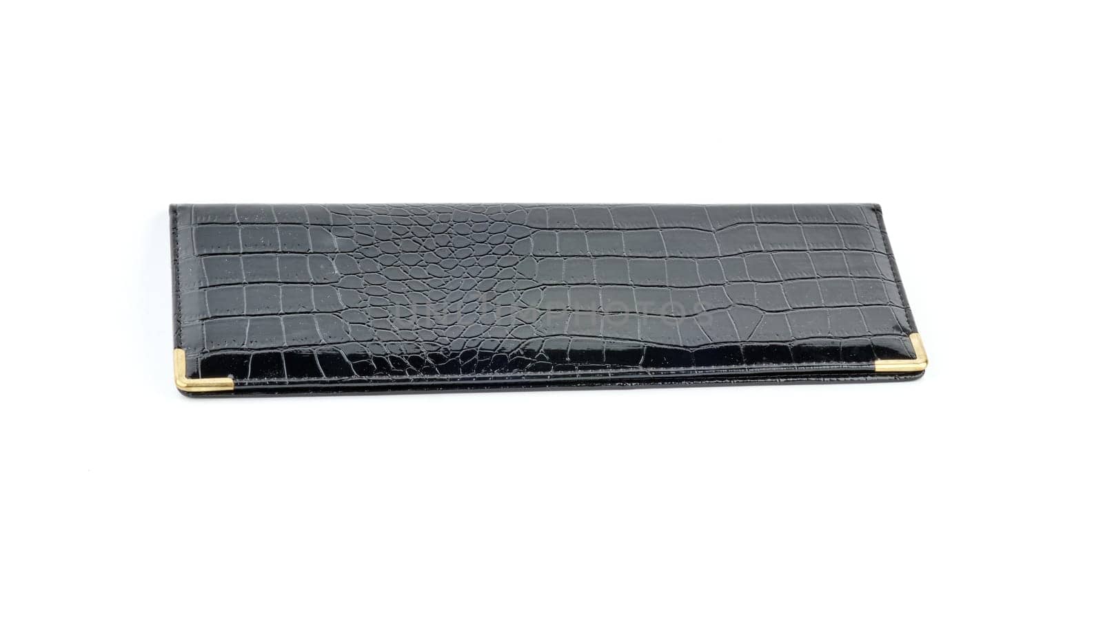 Long Wallet Embossed Black Black Metal Fittings in white background