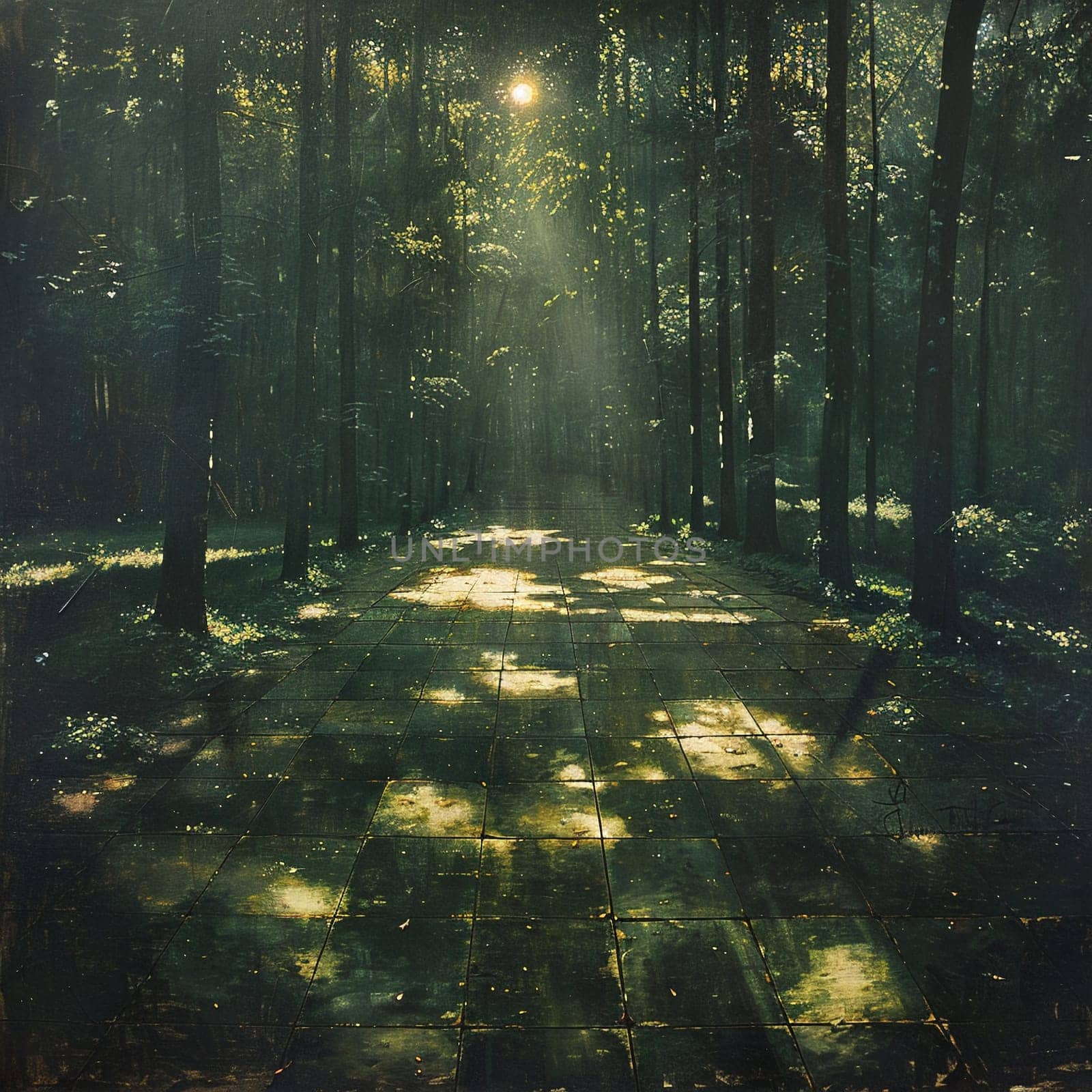 Shadows cast by a forest canopy on a woodland floor by Benzoix