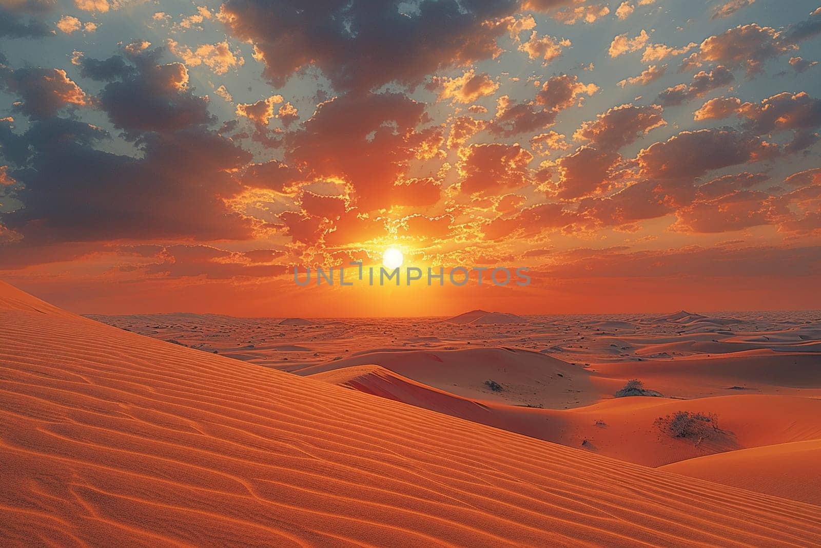 Patterns in the sand dunes under a setting sun, representing natural artistry.