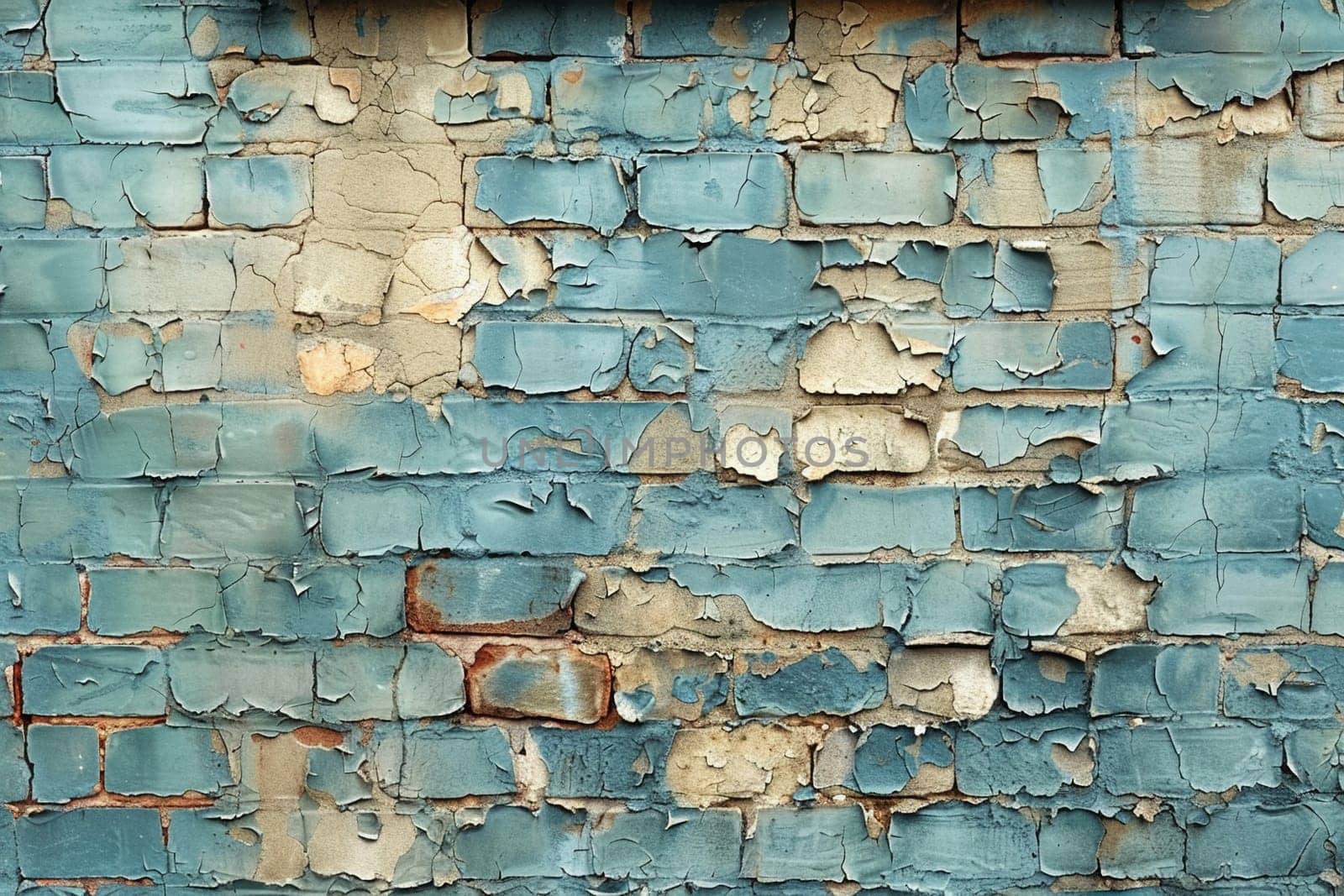 Old brick wall with peeling paint, great for vintage and rustic background themes.