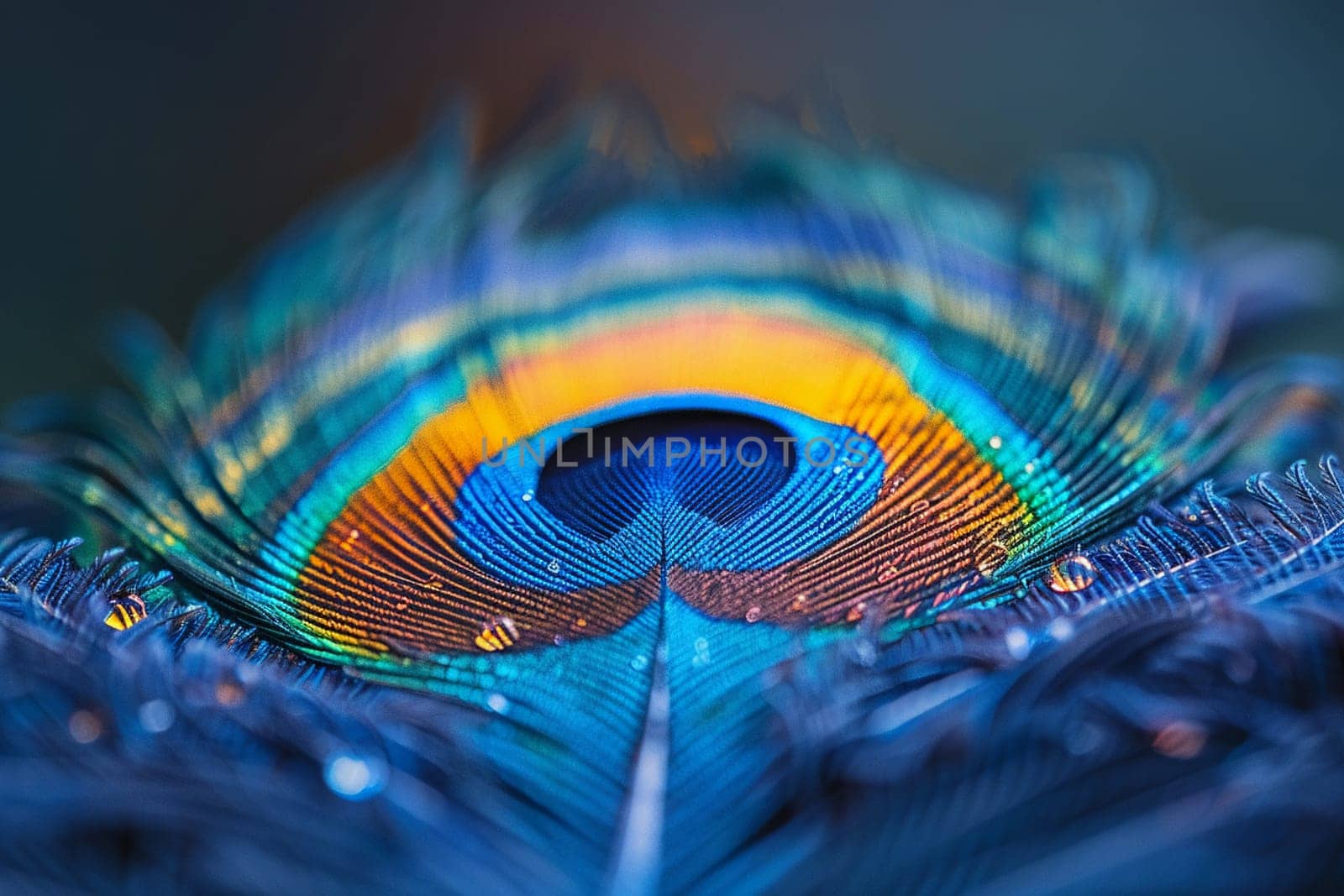 Close-up of a peacock feather, displaying vibrant colors and natural patterns.