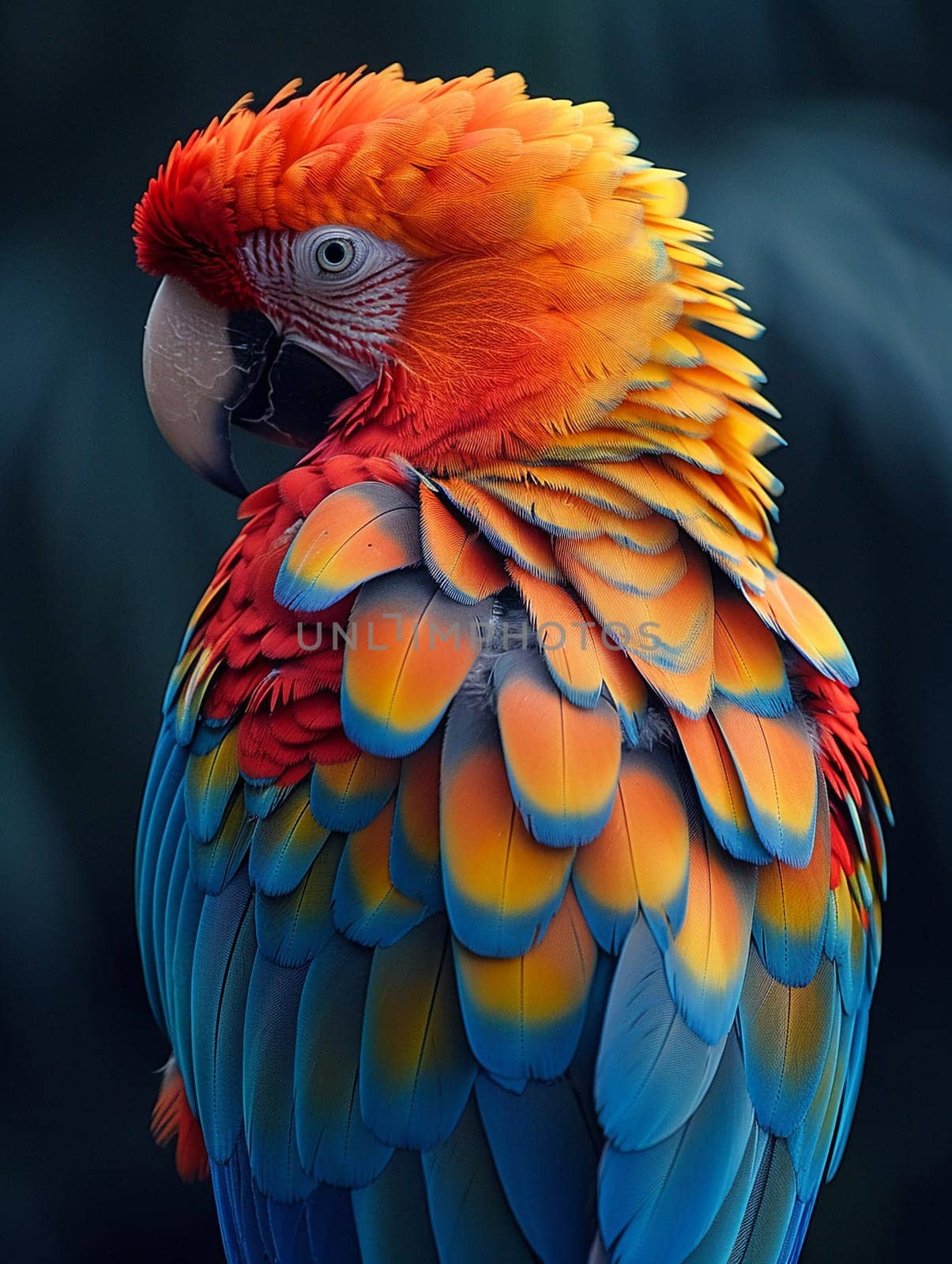 Close-up of a colorful parrot's feathers, great for vibrant and exotic projects.