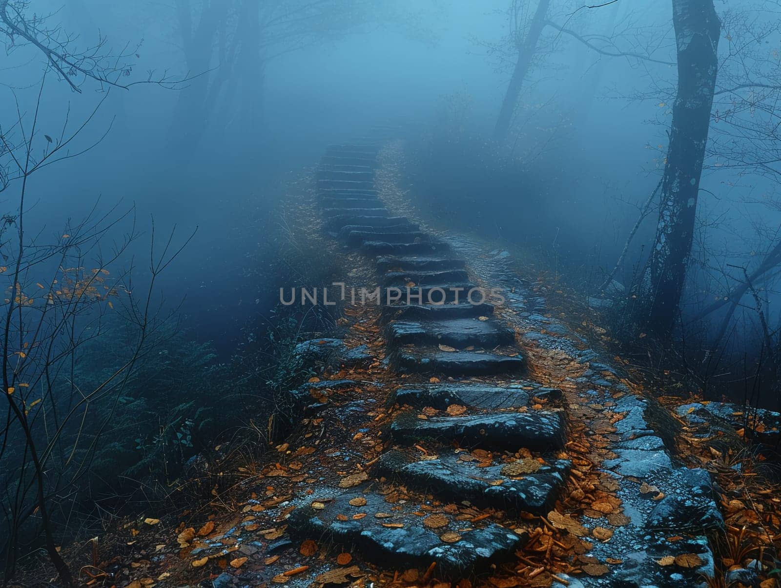 A pathway through a mystical foggy forest by Benzoix
