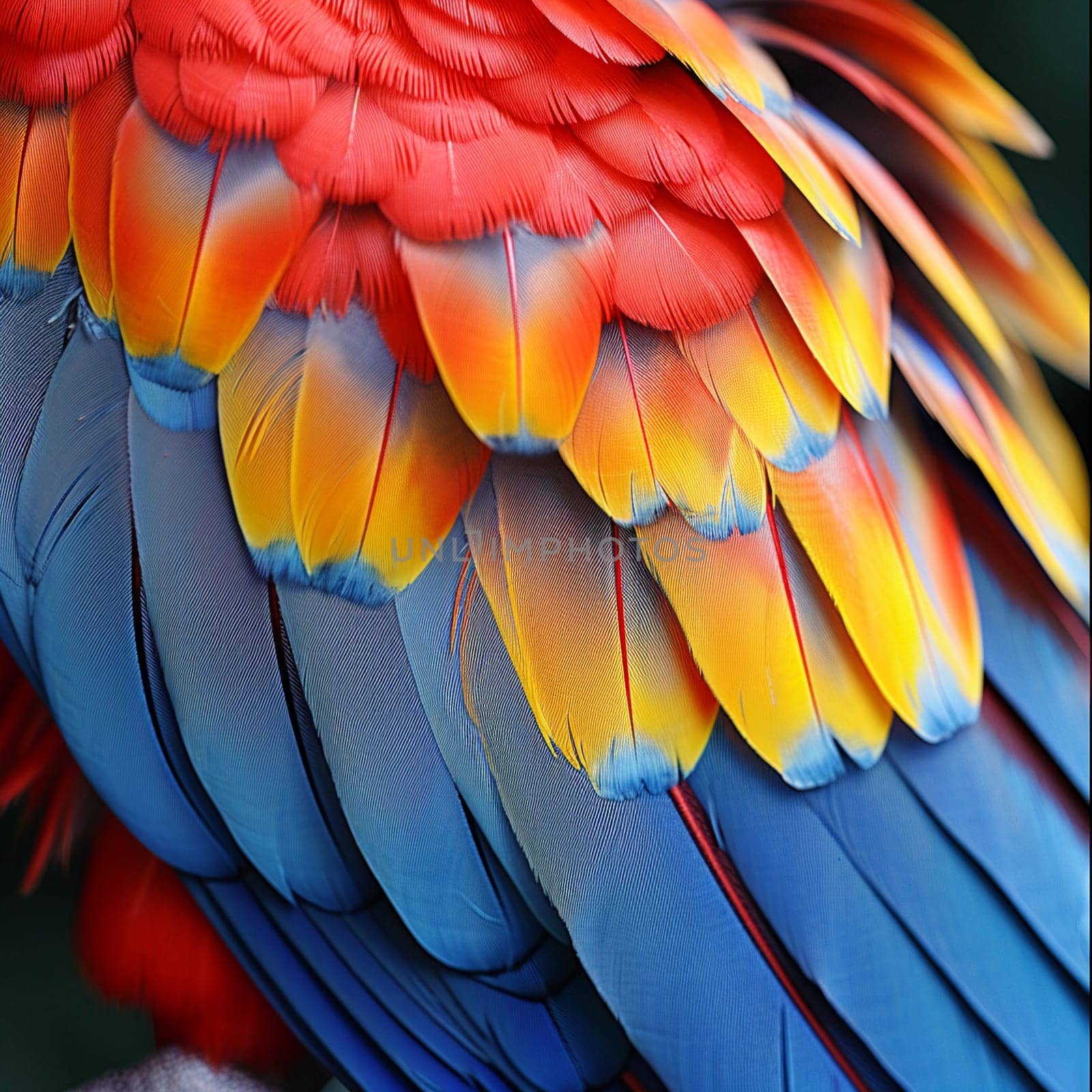 Close-up of a colorful parrot's feathers, great for vibrant and exotic projects.