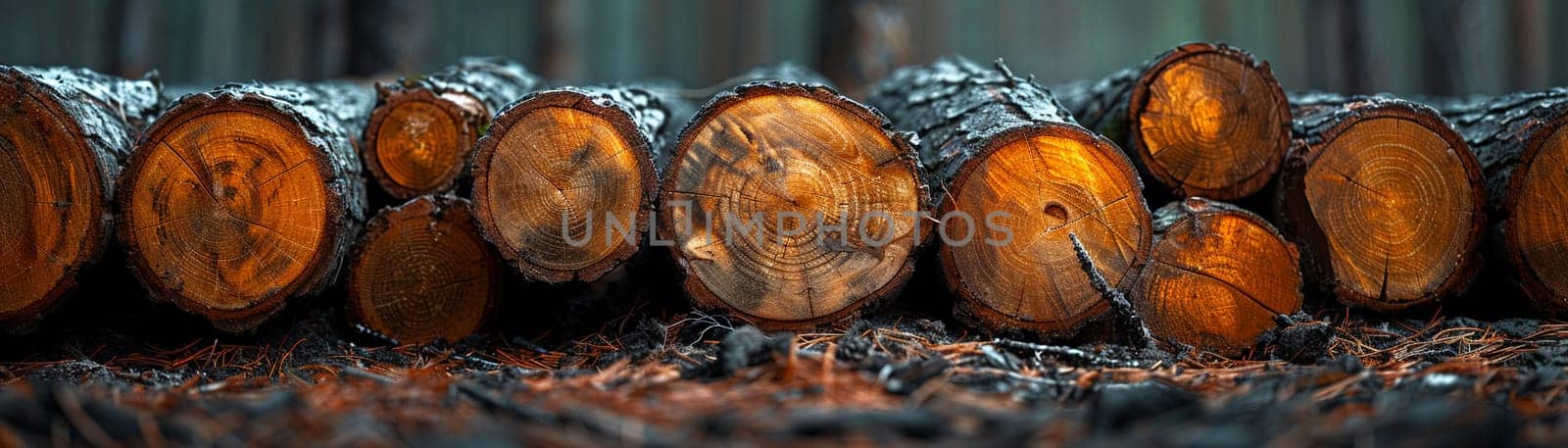 Freshly cut wood logs stacked, great for natural and rustic design themes.