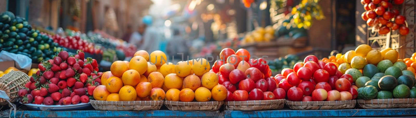 The vibrant hustle of a street market, captured in the colors and textures of goods.