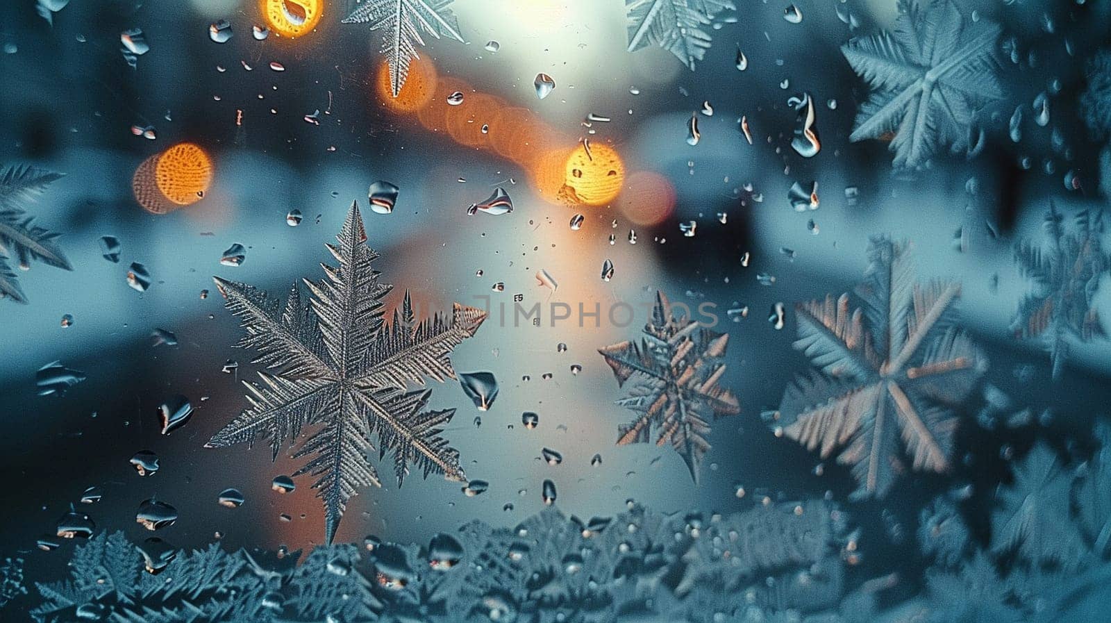 Close-up of intricate ice patterns on a window, illustrating winter's artistry.