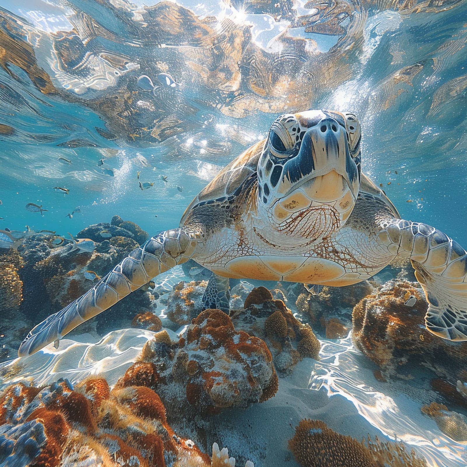 Underwater view of a swimming turtle by Benzoix