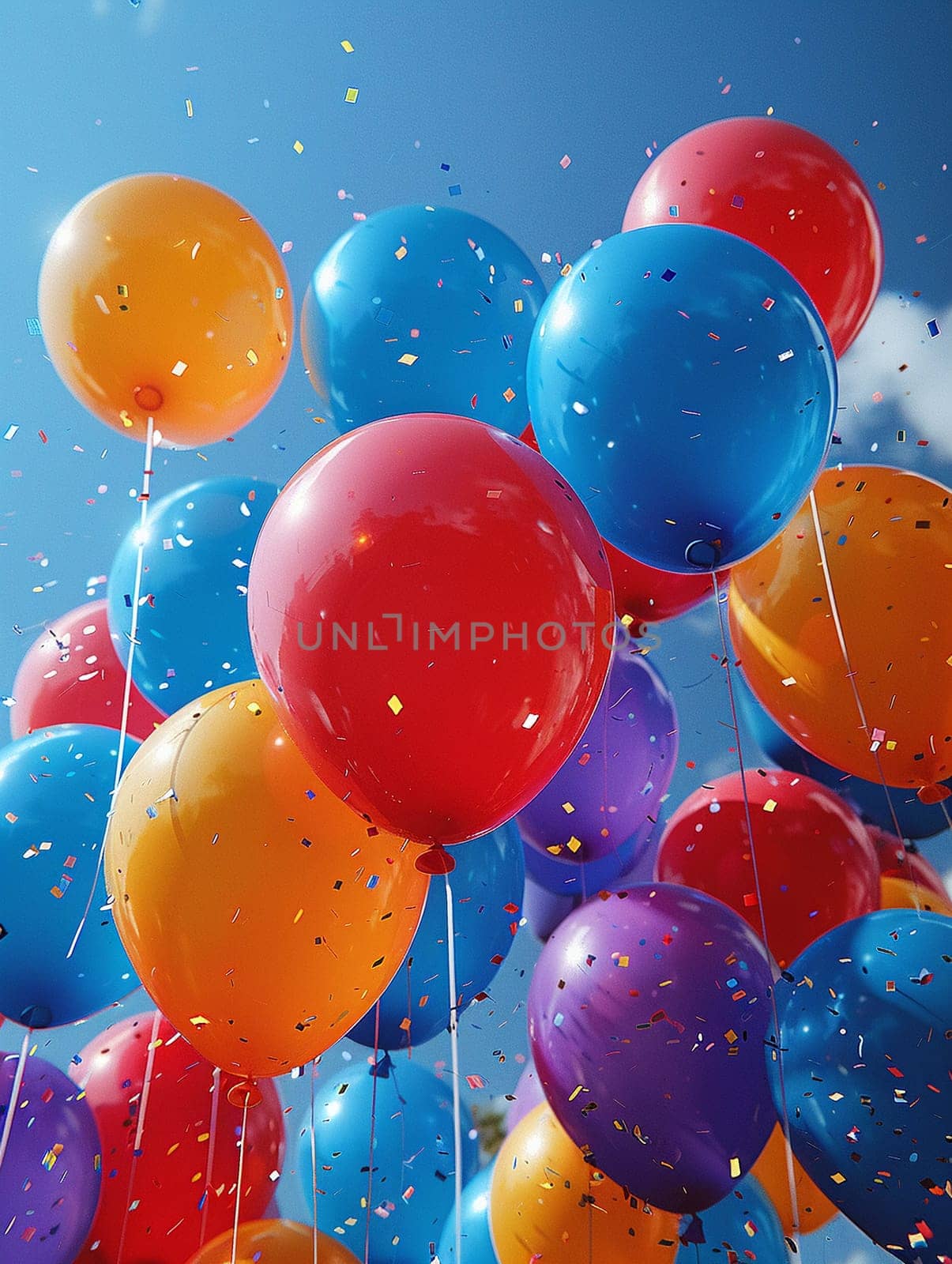 Balloons flying high in a clear blue sky by Benzoix