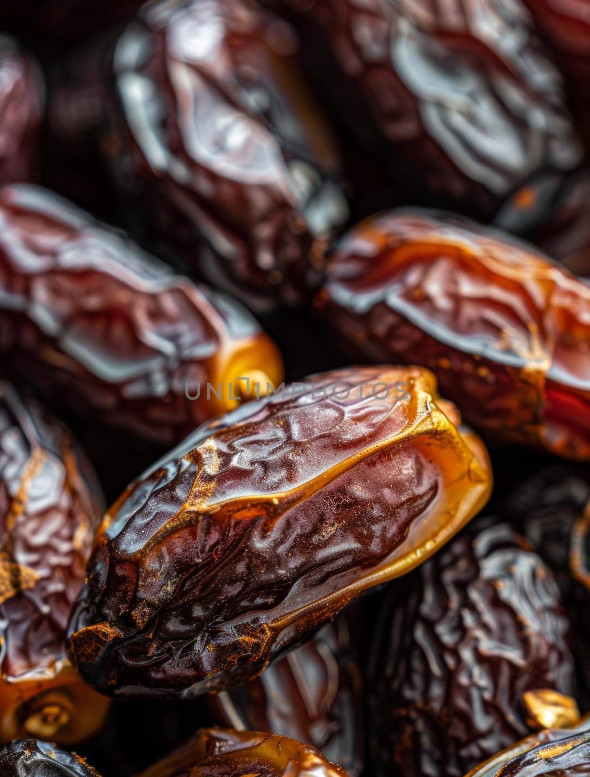 Macro close up of typical dried dates in a market as wallpaper.