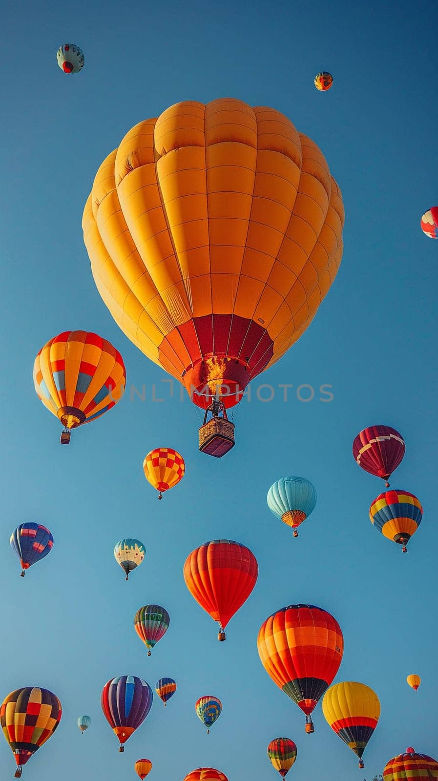 Balloons flying high in a clear blue sky by Benzoix