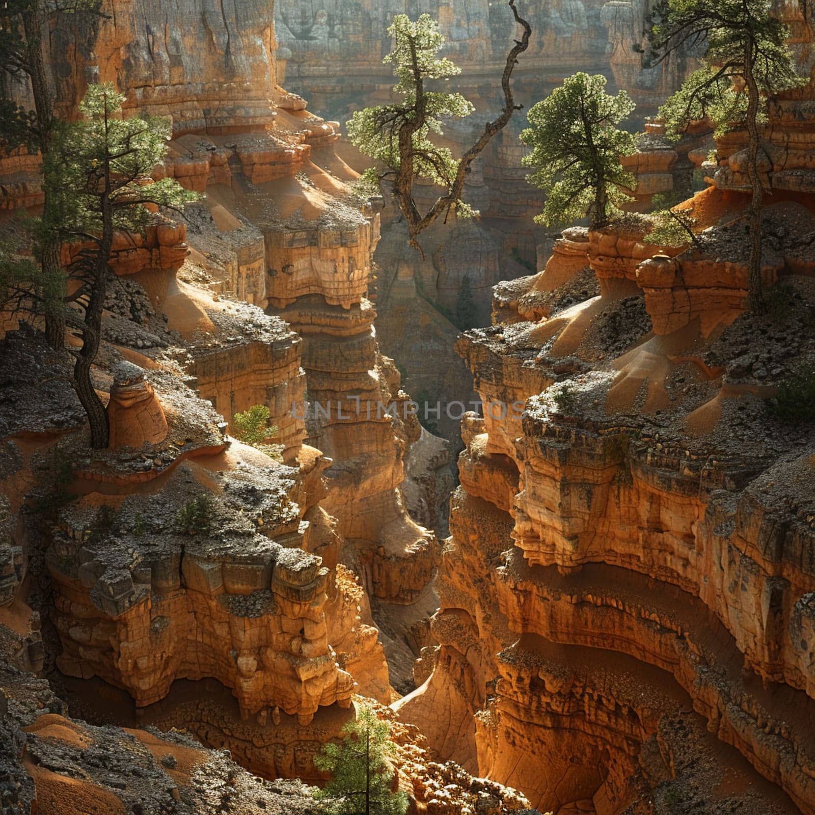 Layered rock formations in a canyon by Benzoix