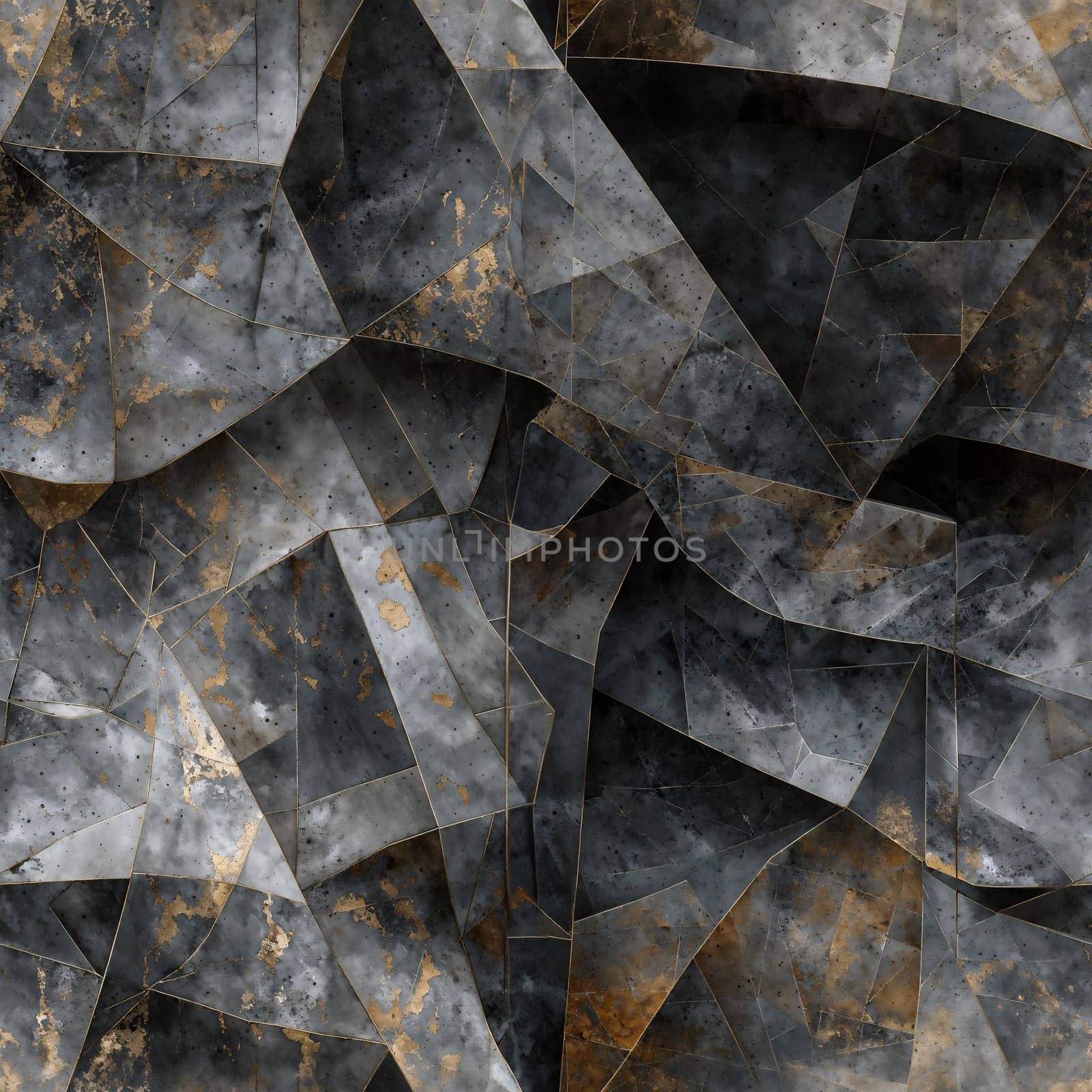 A seamless pattern featuring a black and grey abstract background filled with a variety of shapes. Tileable Stone texture