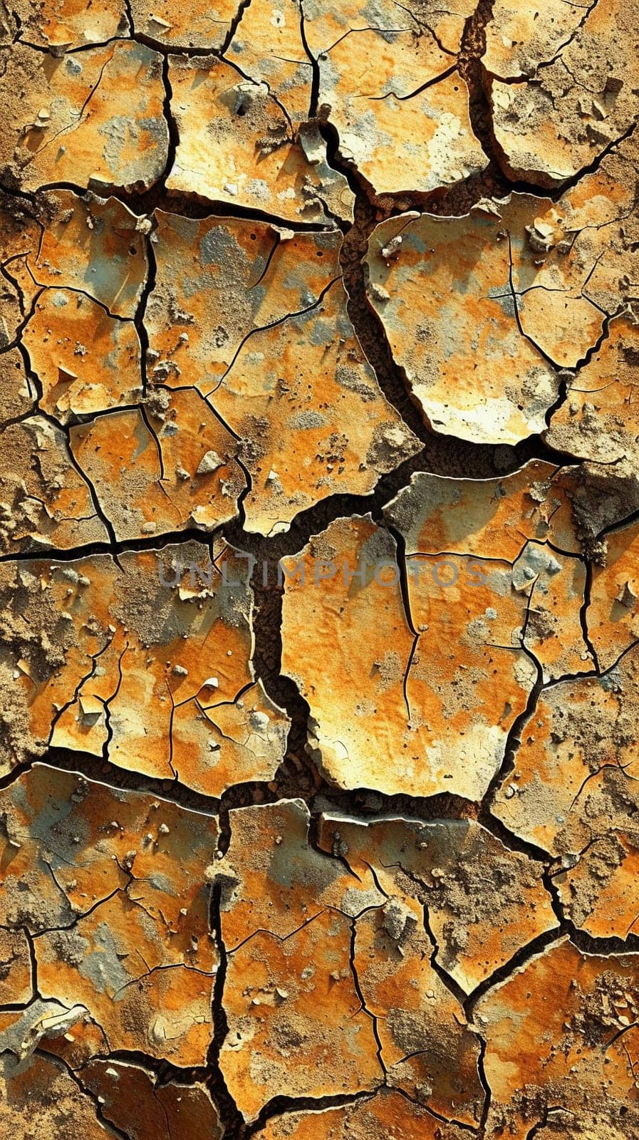 Cracked dry earth texture in desert, representing drought and environmental themes.