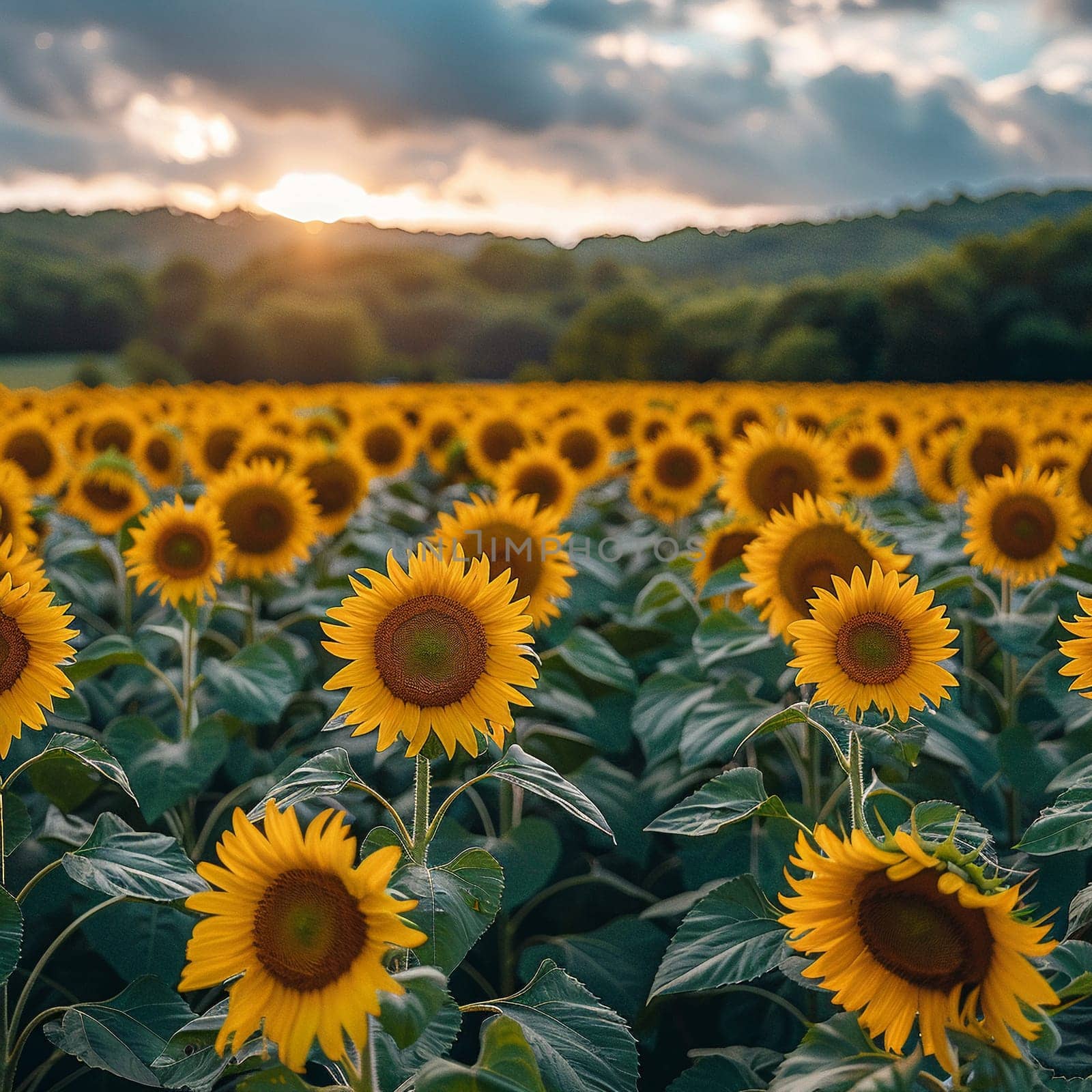 A field of sunflowers facing the sun by Benzoix