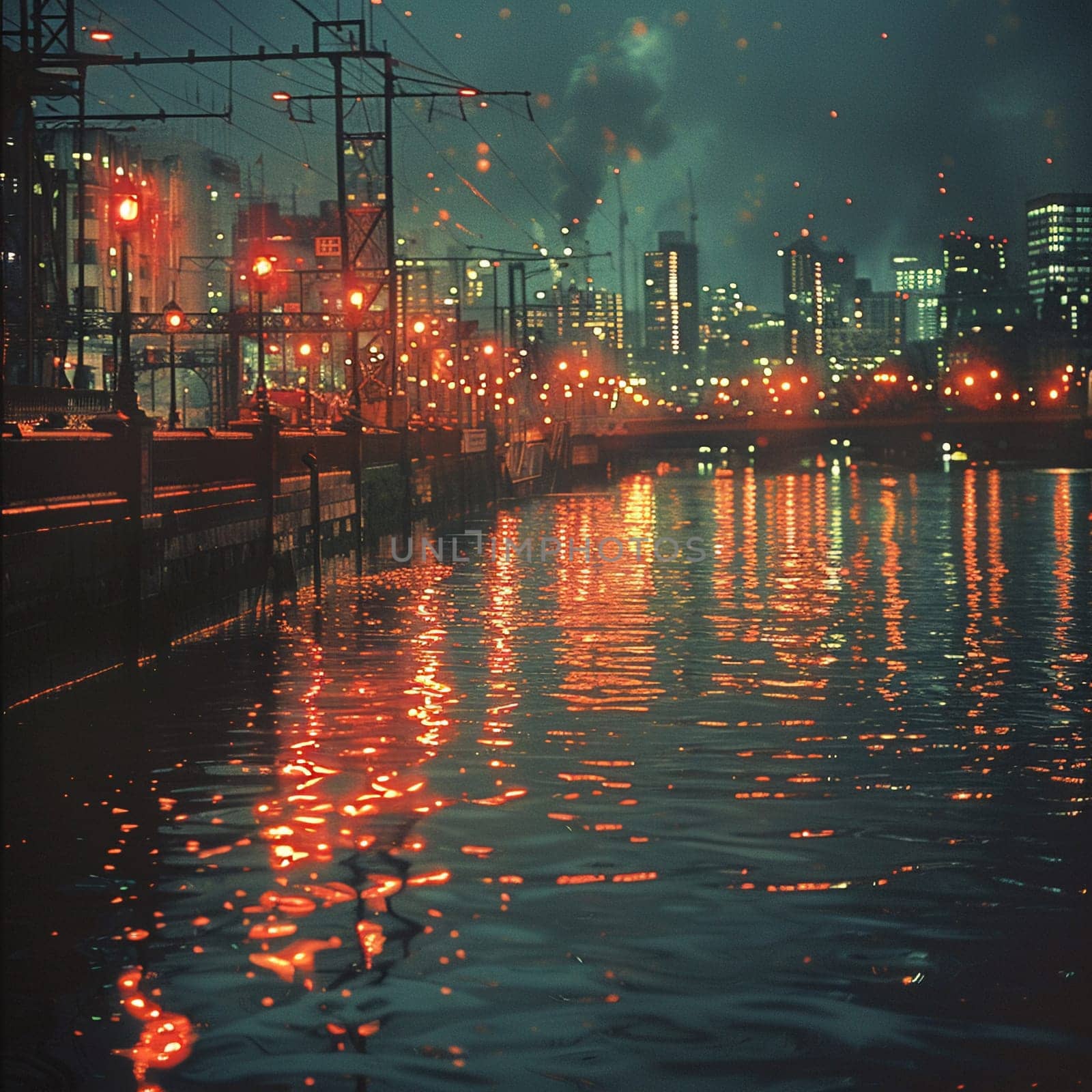 Shimmering city lights reflecting on a river at night, illustrating urban beauty and stillness.