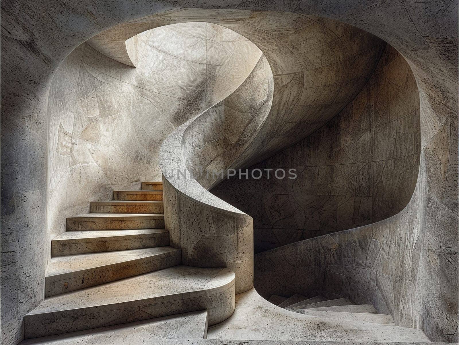 The architectural detail of a spiral staircase by Benzoix