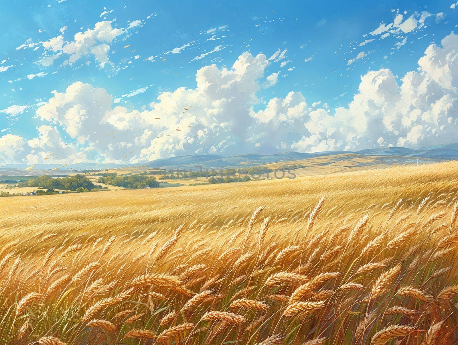 Golden wheat field swaying in the breeze by Benzoix