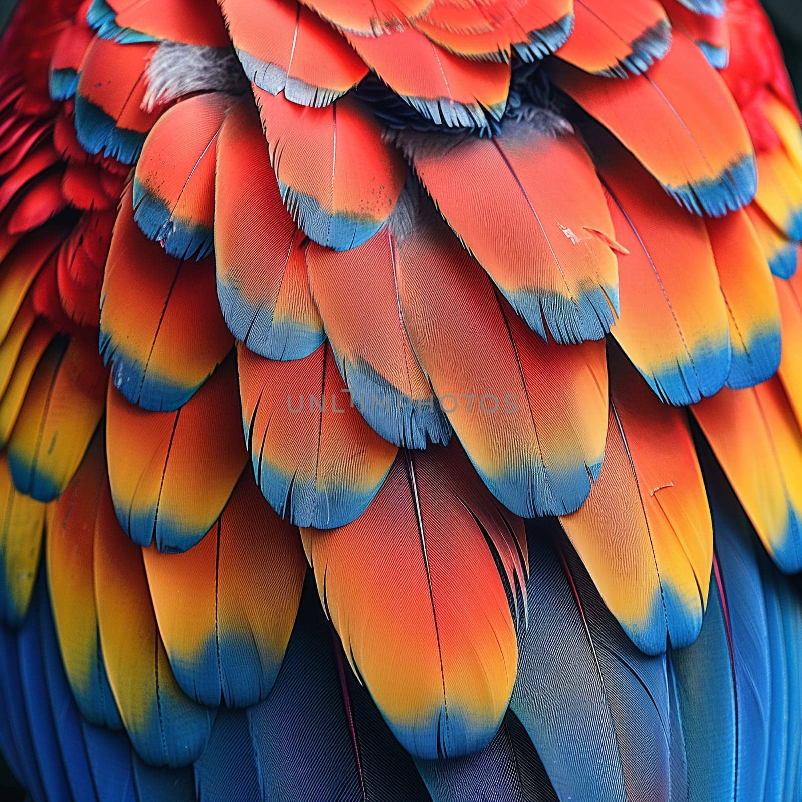Close-up of a colorful parrot's feathers, great for vibrant and exotic projects.
