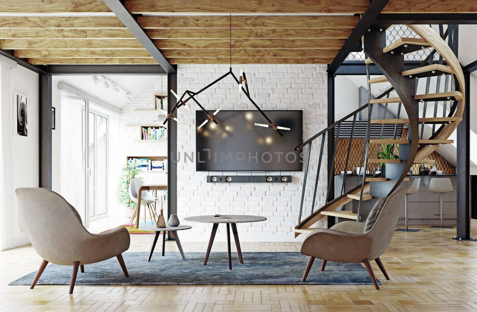 modern home interior. 3d rendering design concept