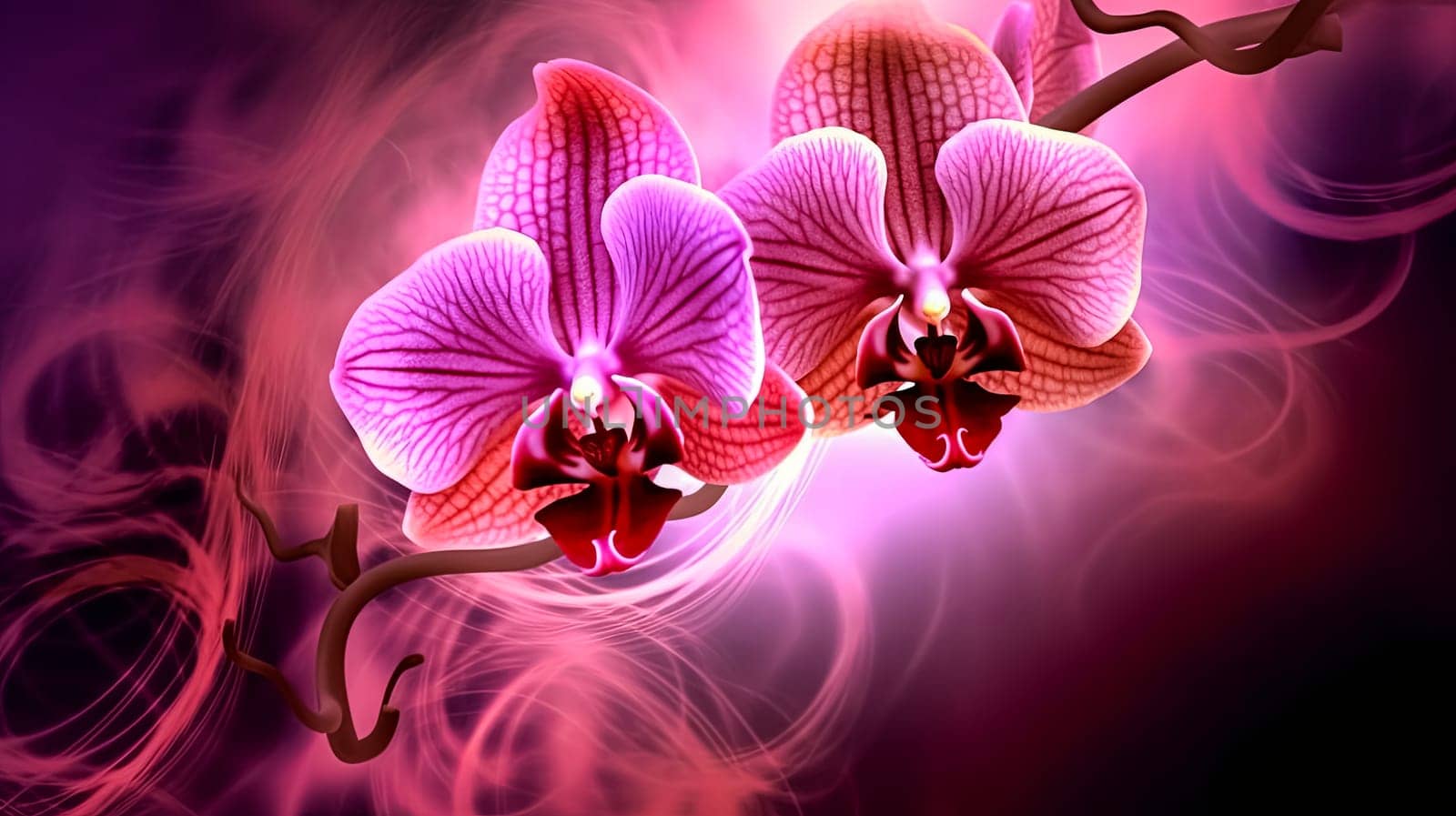 Two pink orchids are shown on a purple background by Alla_Morozova93