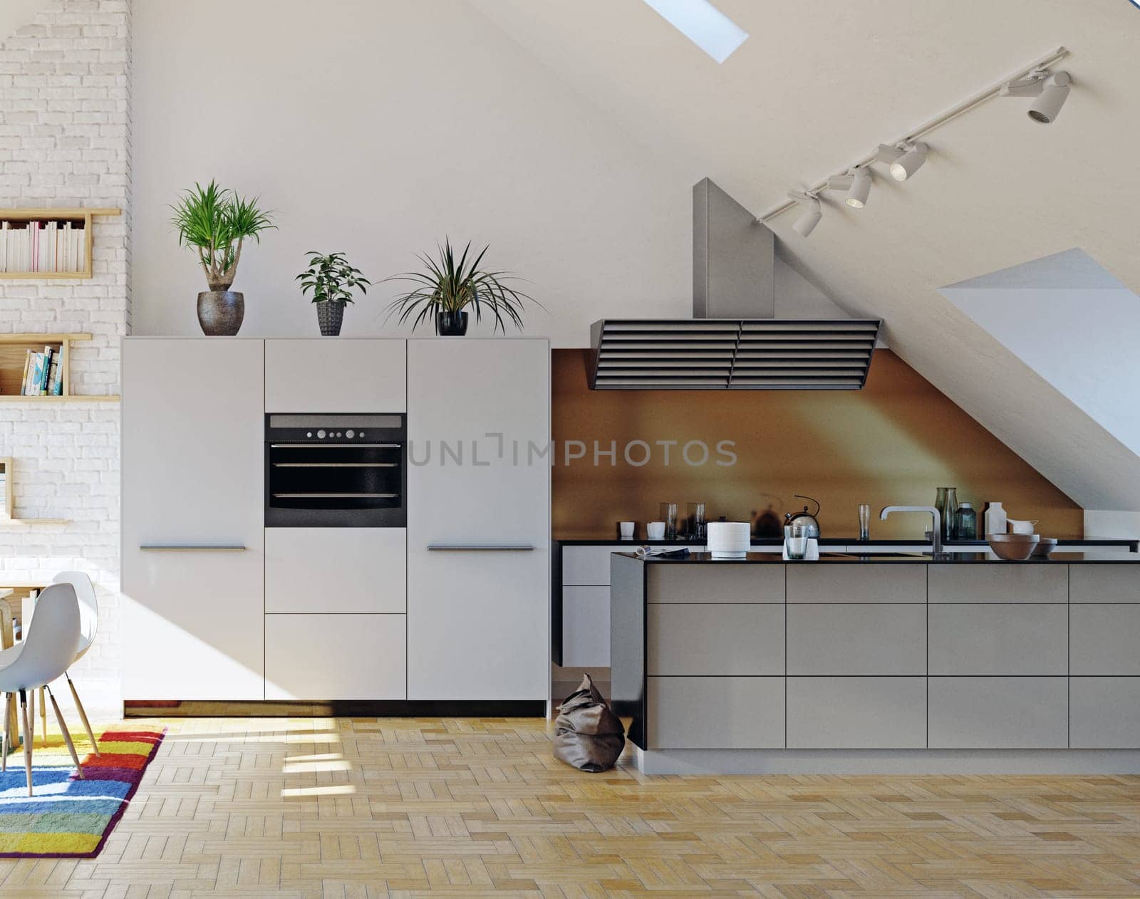 modern attic kitchen interior by vicnt