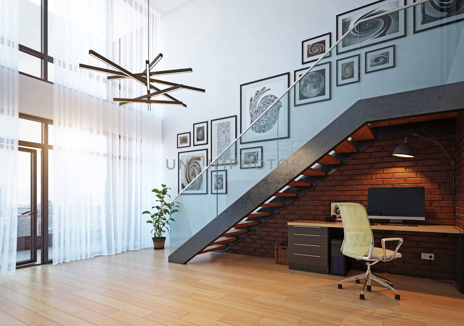modern home office interior. 3d rendering design concept