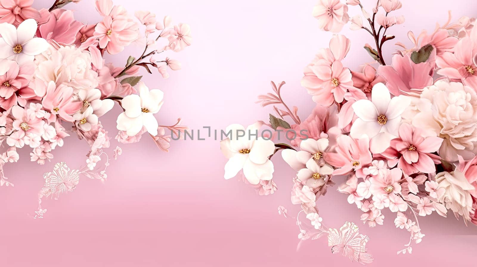 A pink tree branch with pink flowers. The flowers are small and are scattered all over the branch. The image has a serene and peaceful mood, as the pink flowers are delicate