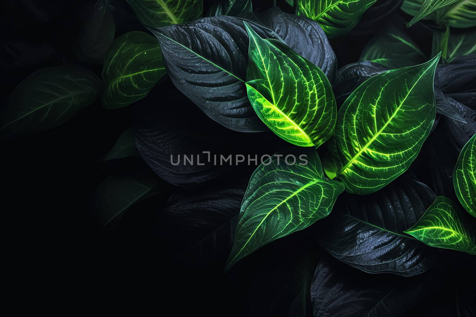 A close up of green leaves with a dark background. by Alla_Morozova93