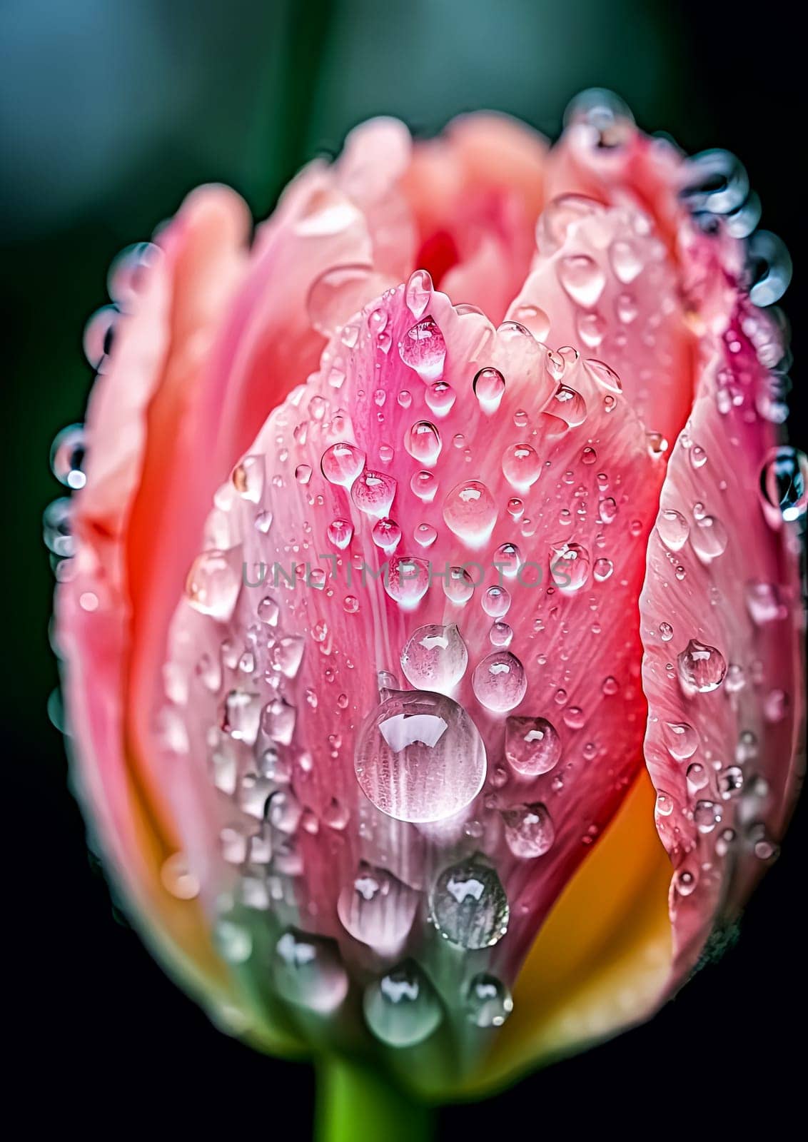 A beautiful pink flower with droplets of water on it. The droplets are small and scattered, giving the flower a delicate and serene appearance