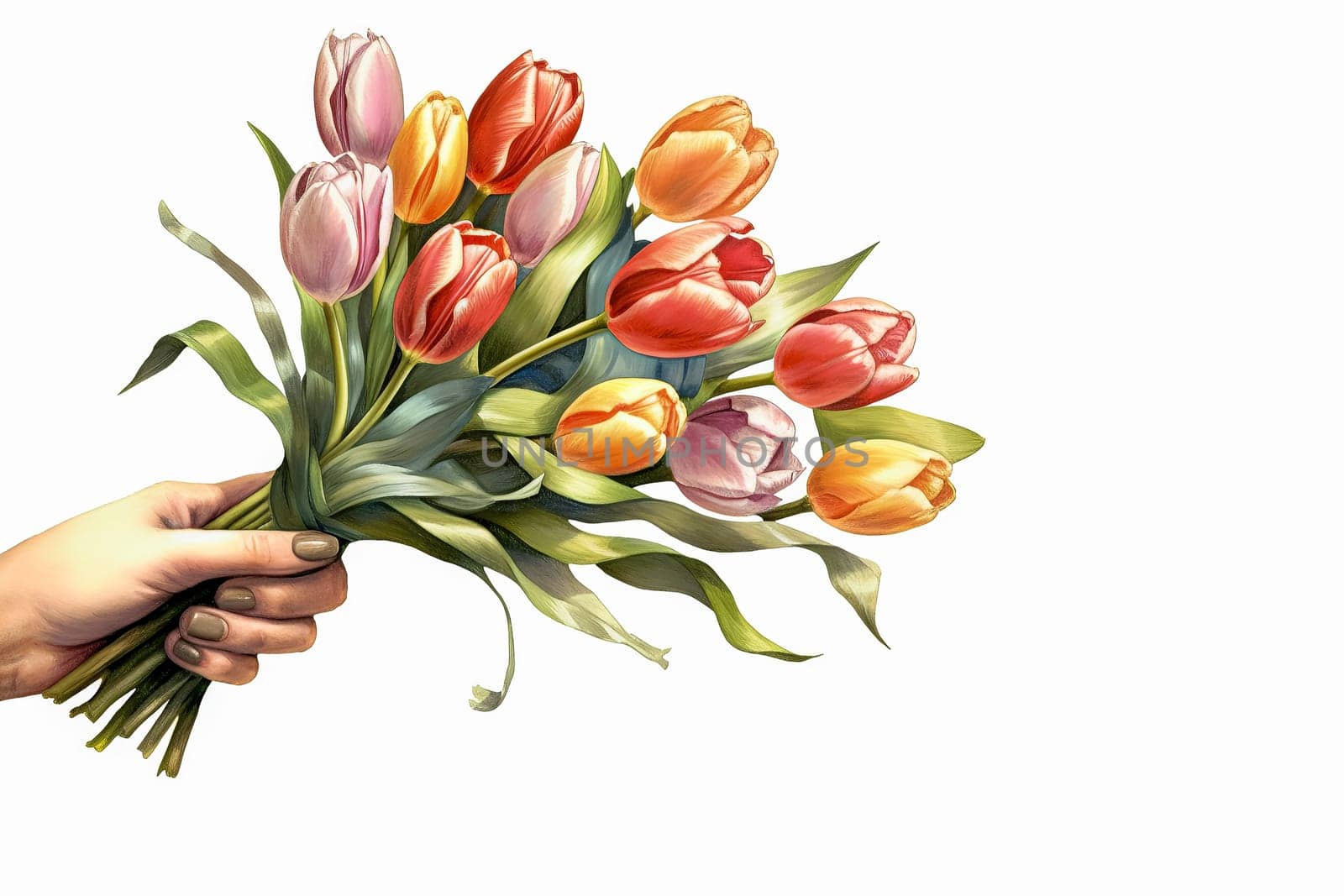 A hand holding a bouquet of tulips by Alla_Morozova93