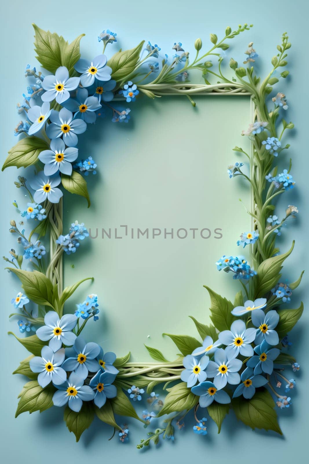 Bouquet of colorful bright flowers forget-me-not , isolated on a blue background.