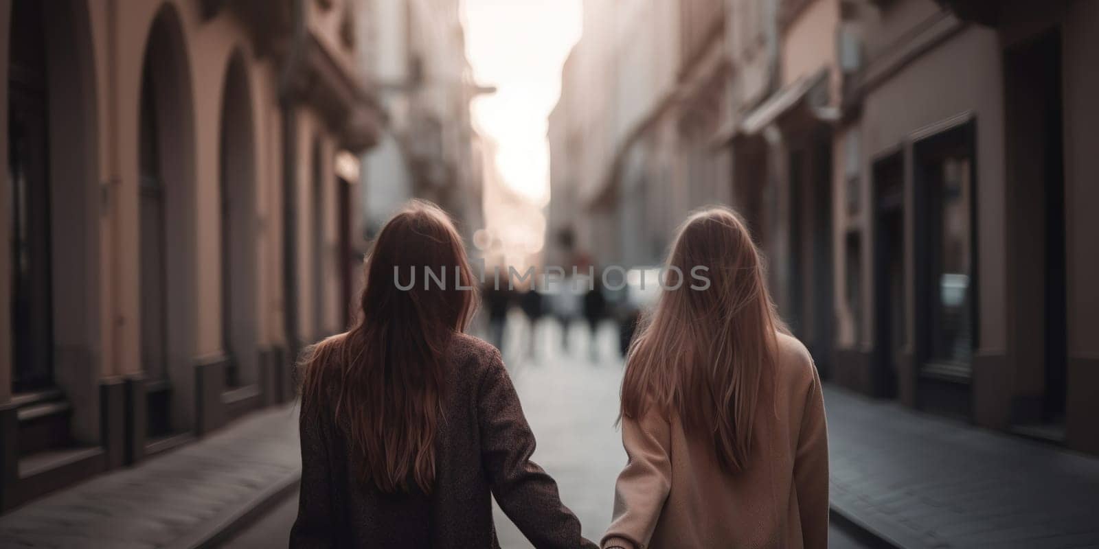 Young Lesbian Couple Walking Through The City And Holding Hands by GekaSkr