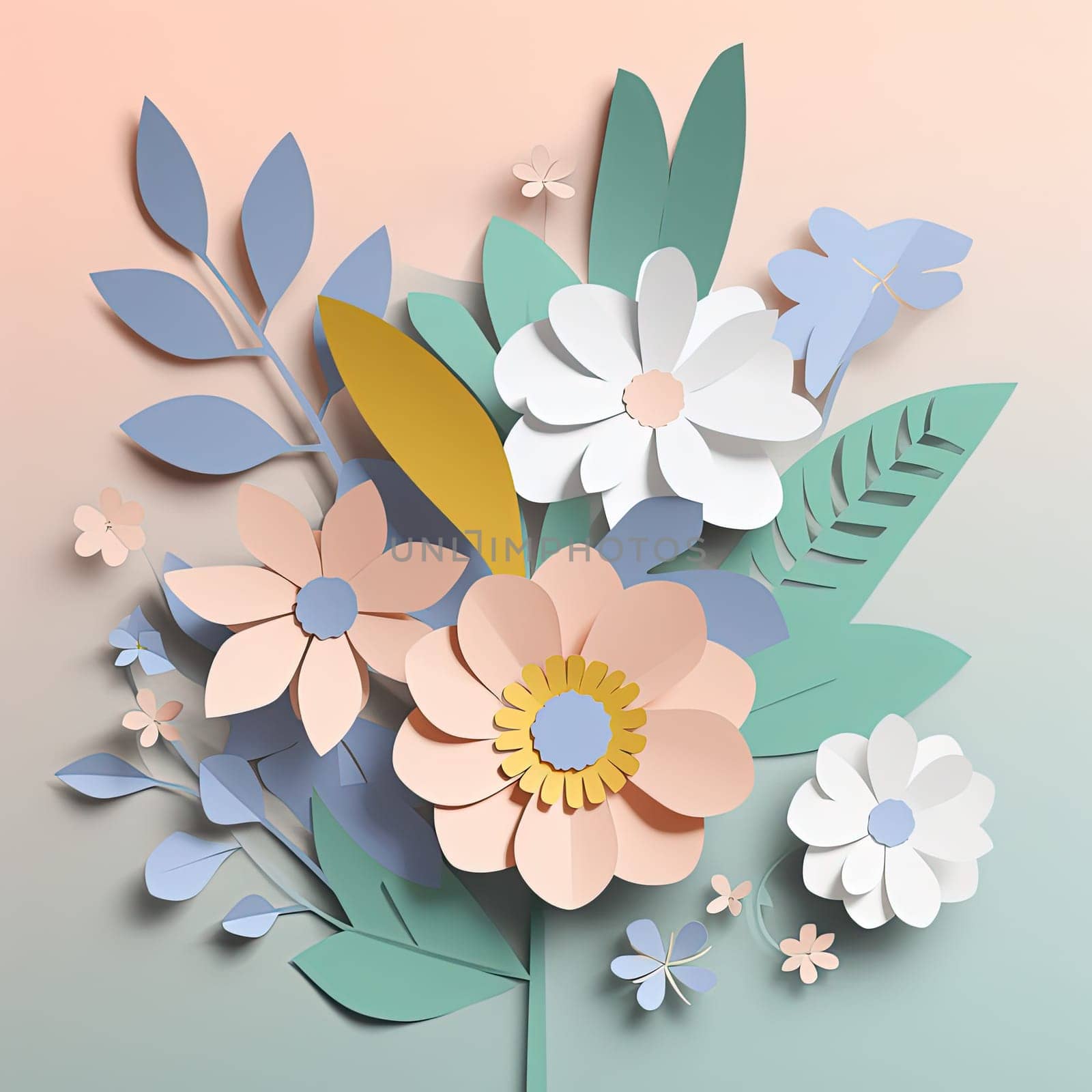 Pastel Colors Brighten Quilling Illustration On Paper, Adorned With Flowers