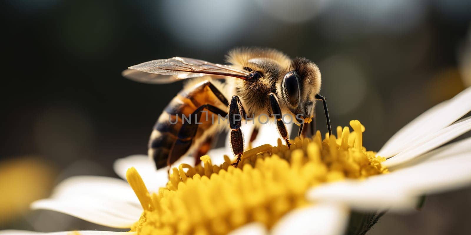 Close-up of a bee collecting pollen on a flower by GekaSkr