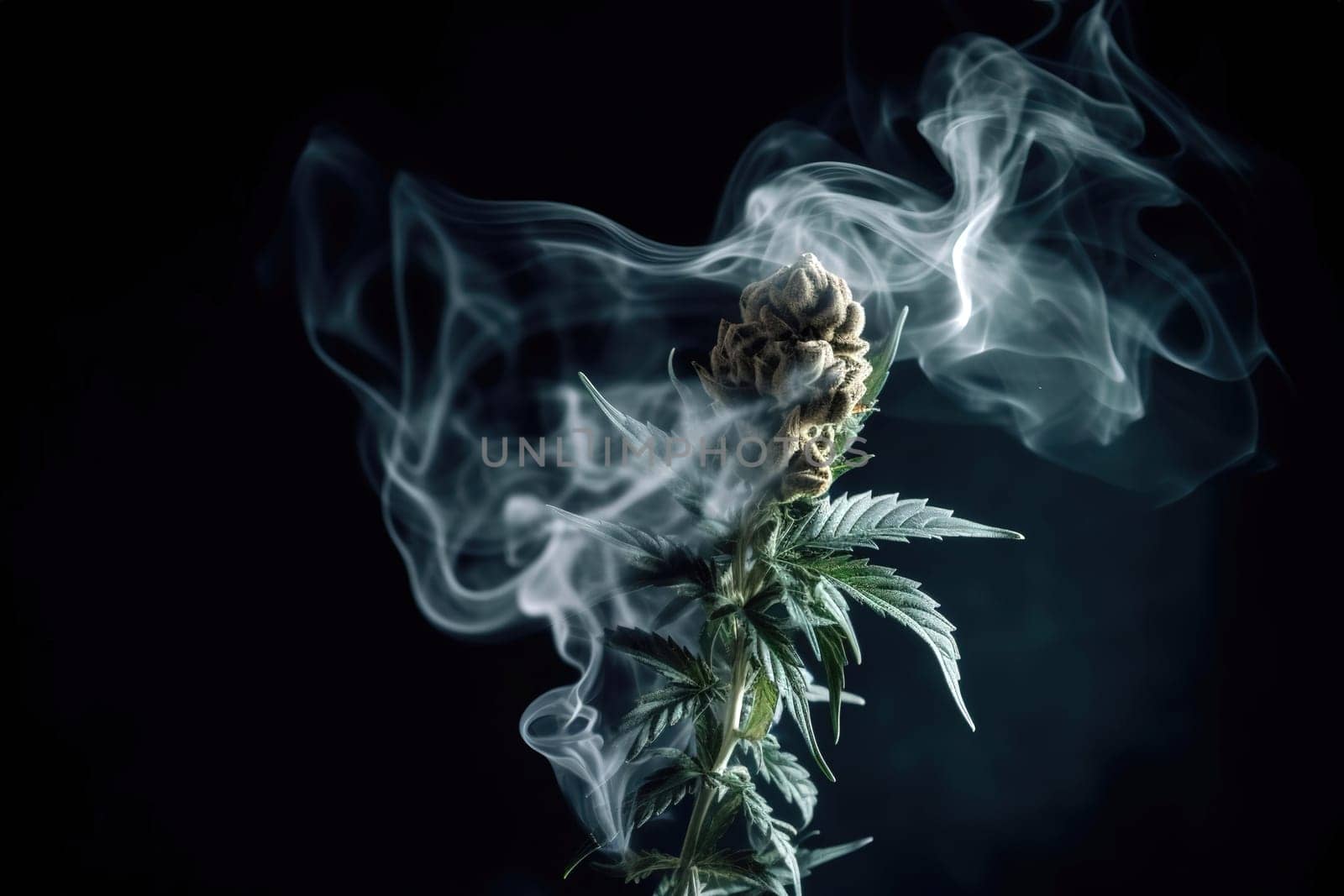 marijuana in smoke of on a black background, generative AI
